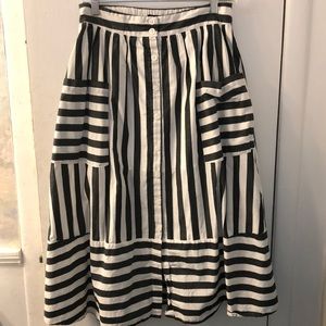 Who What Wear Black and White Striped Midi Skirt